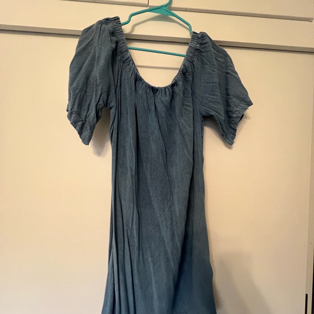 Tramp Blue Scoop Neck Puff Sleeve Sundress